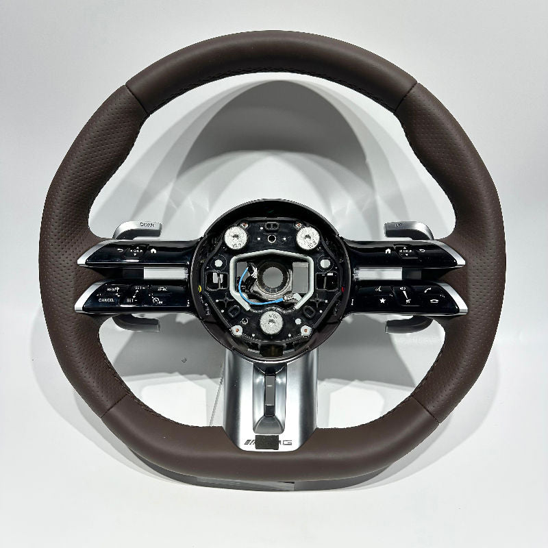 Volante de fibra de carbono AMG piel marrón Mercedes-Benz - vista frontal