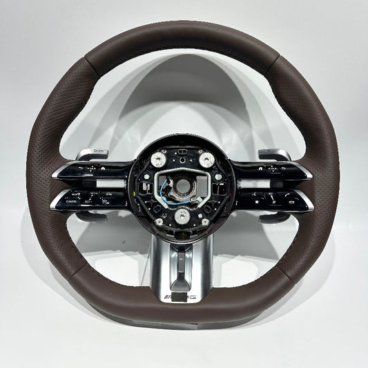 Volante de fibra de carbono AMG piel marrón Mercedes-Benz - vista frontal